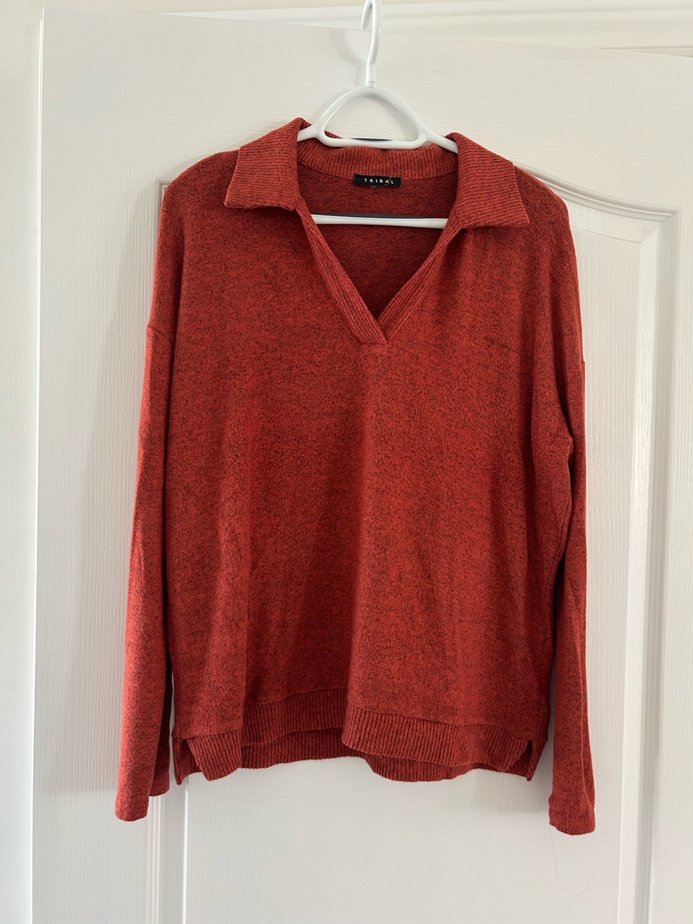 Tribal women’s Rust Collared V-Neck Pullover Sweater